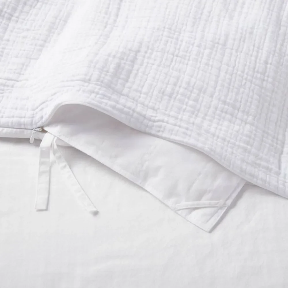 King Textured Chambray Cotton Duvet & Sham Set White - Casaluna